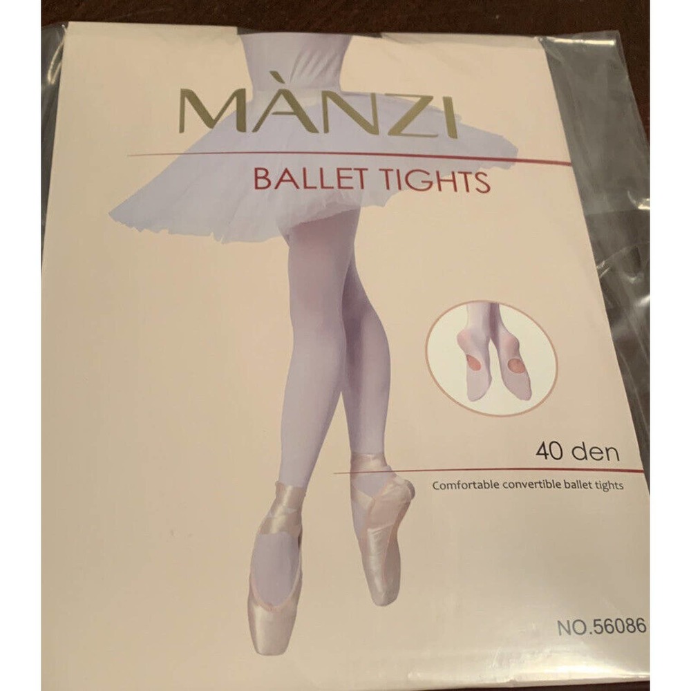 MANZI Girls Solid Color Comfortable Convertible Ballet Tights Black Sz 4 (11-14)